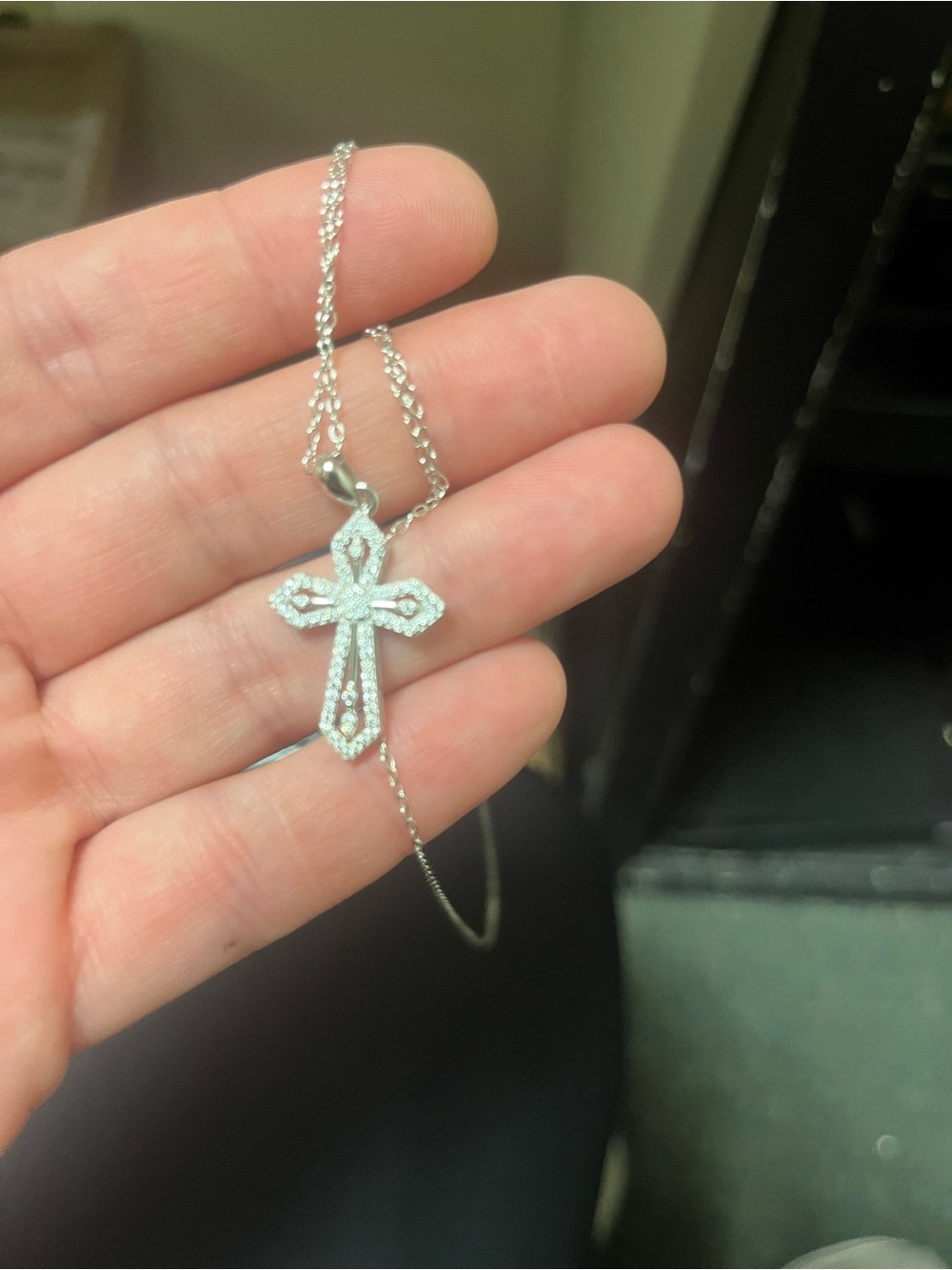 Silver Cross Pendant Necklace with Pavé Crystals - Women